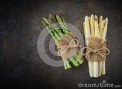 Bunches of fresh green and white asparagus Stock Photo