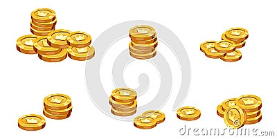 Bunches of golden coins isolated on white background Vector Illustration