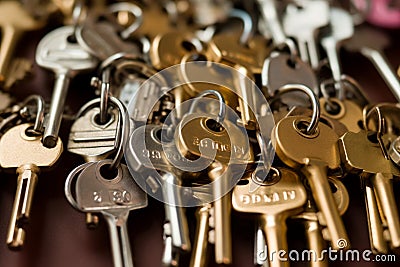 Bunches of keychains in a locksmith's key shop business Stock Photo