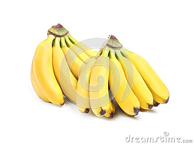 Bunches of ripe baby bananas on white Stock Photo
