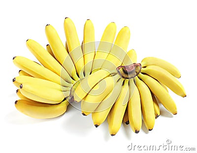 Bunches of ripe baby bananas on white background Stock Photo