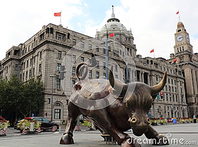 The bund bull in Shanghai Editorial Stock Photo