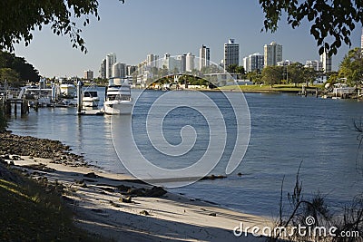 From Bundal, looking to Main Beach, Gold Coast City, Queensland, Australia Editorial Stock Photo