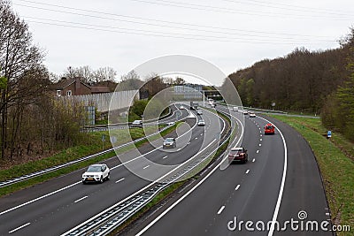 Bunde, Limburg, The Netherlands - The A2 - E25 highway with asphalt and traffi, taken from a bridge Editorial Stock Photo