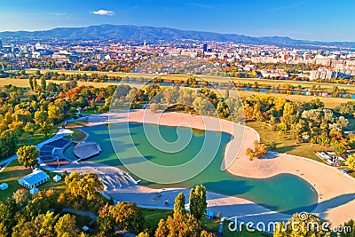 Bundek lake and city of Zagreb aerial autumn view Stock Photo