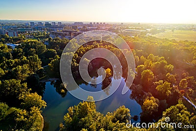 Bundek lake and city of Zagreb aerial autumn view Stock Photo