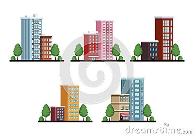 Bundle of buildings cityscape urban scenes Vector Illustration