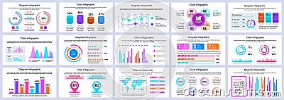 Bundle business and finance infographics presentation slides template. Different charts, diagrams, workflow, flowchart Vector Illustration