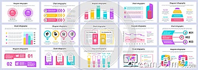 Bundle business and finance infographics presentation slides template. Different charts, diagrams, workflow, flowchart Vector Illustration