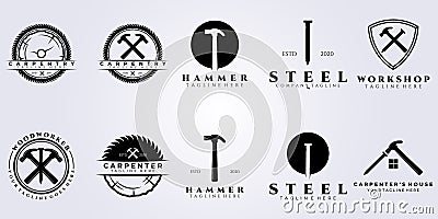 Bundle carpenter workshop set logo vector illustration design Vector Illustration
