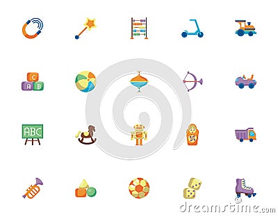 Bundle of child toys set icons flat style Vector Illustration