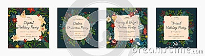 Bundle of Christmas and Happy New Year online party invitation templates during covid 19 Vector Illustration