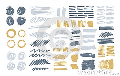 Bundle of colorful brush strokes, paint traces, smudges, smears, stains, scribble isolated on white background. Set of Vector Illustration