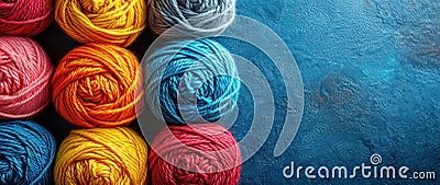 Bundle of Colorful Yarn Balls extreme closeup. Generative AI Stock Photo