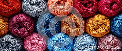 Bundle of Colorful Yarn Balls extreme closeup. Generative AI Stock Photo