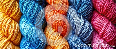 Bundle of Colorful Yarn Balls extreme closeup. Generative AI Stock Photo