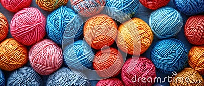 Bundle of Colorful Yarn Balls extreme closeup. Generative AI Stock Photo