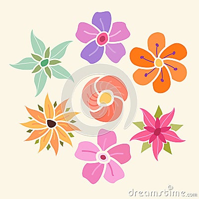 Bundle cute and colorful pastel flower vector Vector Illustration