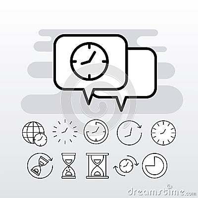 bundle of eleven time clocks line style set icons Vector Illustration