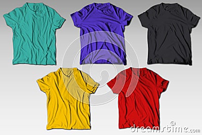 Reallistic Wrinkles Colorful T-Shirt Mockup Bundle Stock Photo