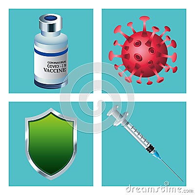 bundle of four covid19 virus vaccine set icons Vector Illustration