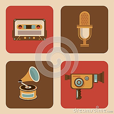 bundle of four retro set icons Vector Illustration