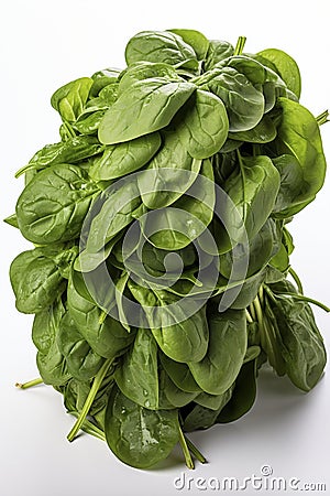 Bundle of fresh spinach isolated on white background, created with generative AI Stock Photo