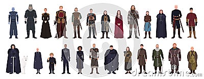 Bundle of Game of Thrones fantasy novel and TV series or television adaptation male and female fictional characters Vector Illustration