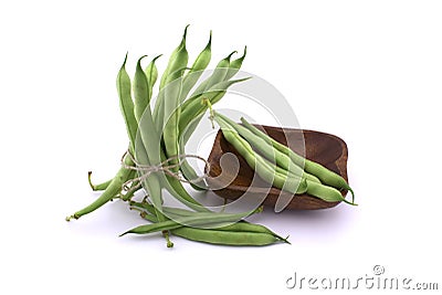 Bundle green beans bonded with jute rope Stock Photo