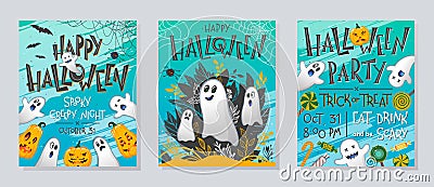 Bundle of Halloween posters Vector Illustration