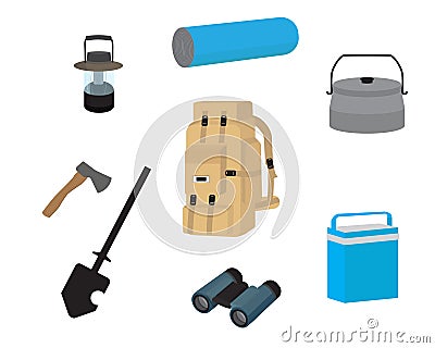 Bundle hiking set vector illustrations. Vector Illustration