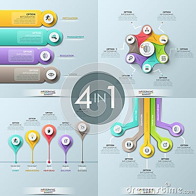 Bundle of 4 infographic design templates Vector Illustration