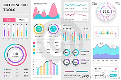 Bundle infographic UI, UX, KIT elements. Different charts, diagrams, workflow, flowchart, timeline, schemes, marketing Vector Illustration