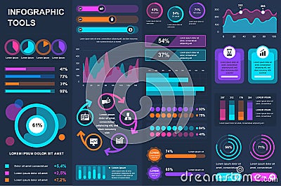 Bundle infographic UI, UX, KIT elements. Different charts, diagrams, workflow, flowchart, timeline, schemes, marketing Vector Illustration