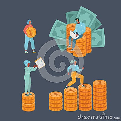 Bundle of man and woman with money Vector Illustration