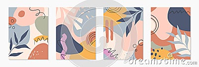 Bundle of mid century modern abstract vector illustrations with organic shapes and leaves Vector Illustration