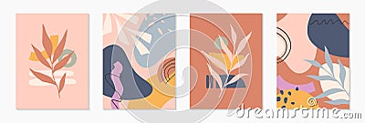 Bundle of mid century modern abstract vector illustrations with organic shapes and plants Vector Illustration