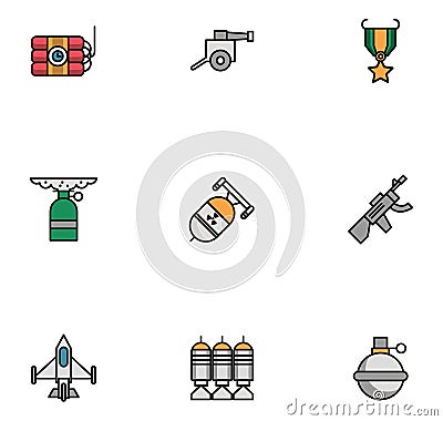 Bundle of military set icons Vector Illustration