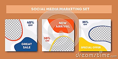 A bundle modern promotion square web banner for social network post template. Social media for fashion and shop. Promotional web Vector Illustration