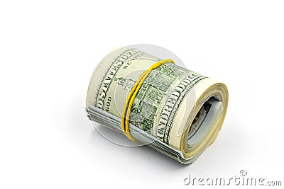 Bundle of money roll of dollars isolated on white background Stock Photo