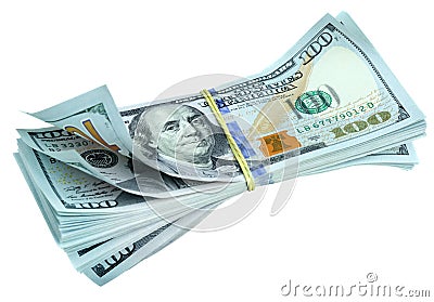 Bundle of new dollar bills Stock Photo