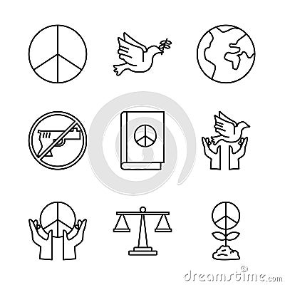 Bundle of nine human rights line style set icons Vector Illustration