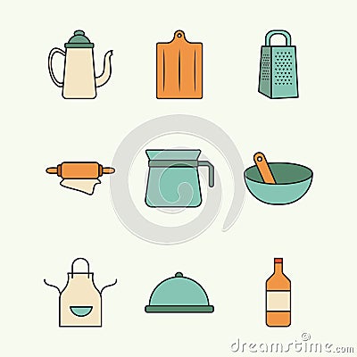 bundle of nine kitchen utensils set line and colors style icons Vector Illustration