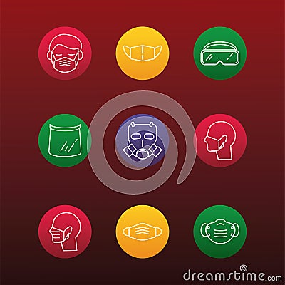 Bundle of nine medical face masks set icons Vector Illustration