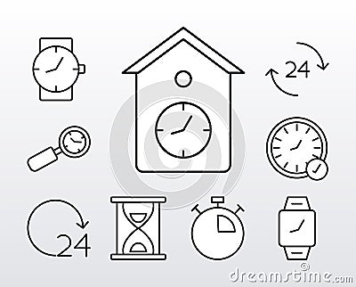 bundle of nine time clocks line style icons Vector Illustration