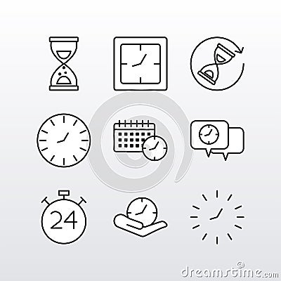 bundle of nine time clocks line style set icons Vector Illustration