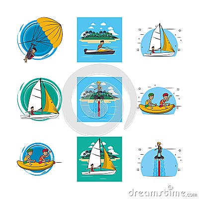 Bundle of people practicing extreme sports Vector Illustration