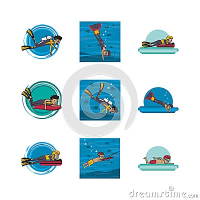 Bundle of people practicing extreme sports Vector Illustration