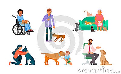 Bundle of people with their best friends Vector Illustration