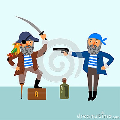 Bundle pirate. Hand drawn beautiful vector illustration with pirate and his stuff. Vector Illustration